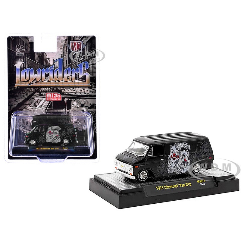 1971 Chevrolet G10 Van Black Metallic with Graphics Lowriders Limited Edition to 4400 pieces Worldwide 1/64 Diecast Model Car by M2 Machines
