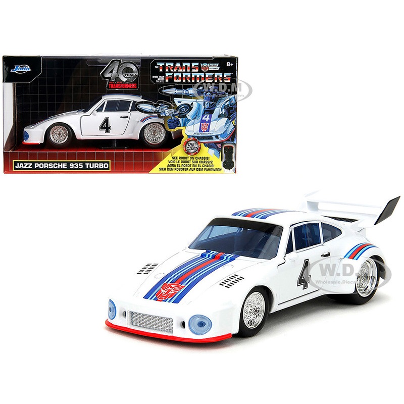 Porsche 935 Turbo #4 Jazz White with Blue and Red Stripes Transformers Hollywood Rides Series 1/32 Diecast Model Car by Jada
