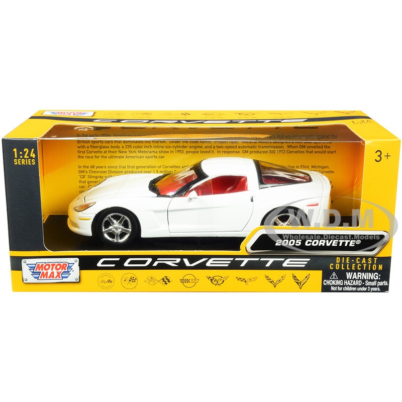 2005 Chevrolet Corvette C6 White with Red Interior History of Corvette Series 1/24 Diecast Model Car by Motormax
