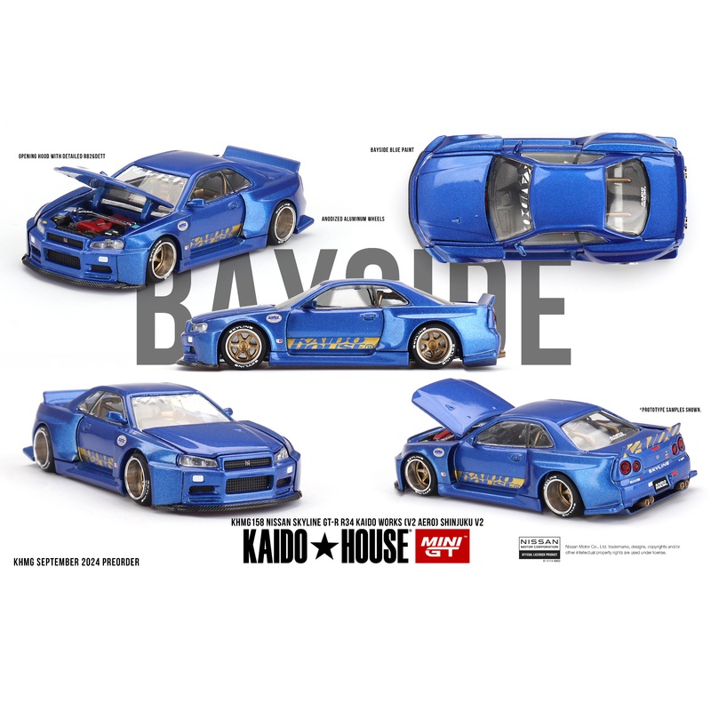MINI GT X KAIDO HOUSE Nissan Skyline GT-R (R34) Kaido Works (V2 Aero) SHINJUKU V2 KHMG158