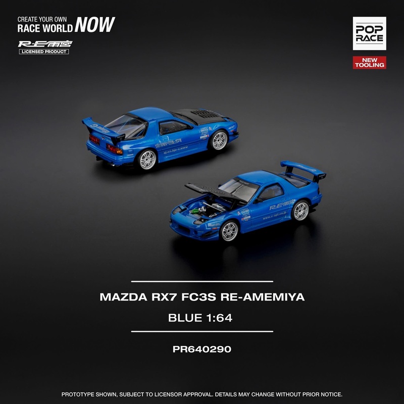* PRE ORDER * POP RACE 1/64 MAZDA RX7 (FC3S) RE-AMEMIYA – RE-AMEMIYA BLUE (NEW TOOLING)  PR640290