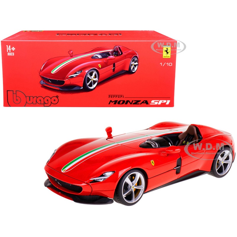 Ferrari Monza SP1 Red with Italian Flag Stripes Signature Series 1/18 Diecast Model Car by Bburago