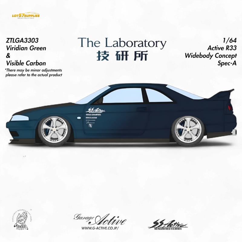 (Pre-Order) The Laboratory x ZONZO Nissan R33 Widebody Concept Spec-A – Navy Blue/Viridian Green 1/64