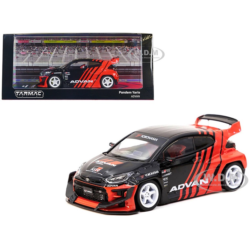 Toyota Pandem Yaris RHD (Right Hand Drive) Black and Red ADVAN Livery Hobby43 Series 1/43 Diecast Model Car by Tarmac Works
