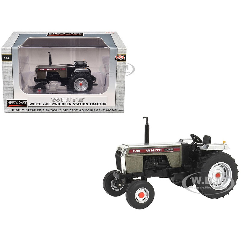 White 2-88 2WD Open Station Tractor Brushed Metal with Red Stripes 1/64 Diecast Model by SpecCast