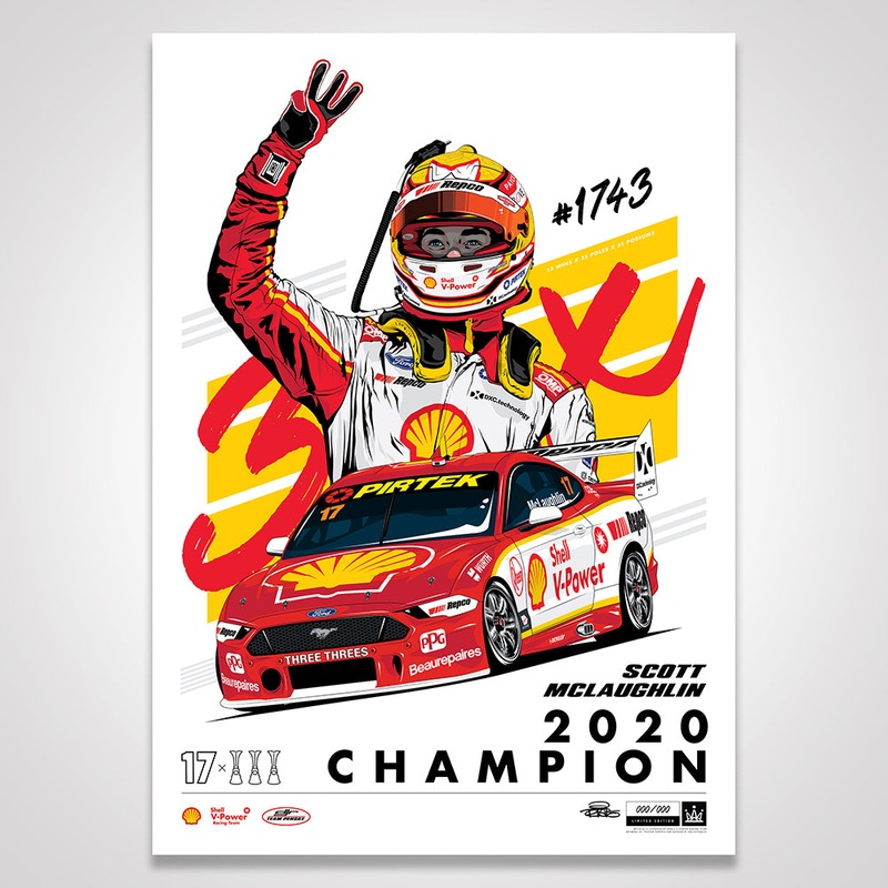 Shell V-Power Racing Team Scott McLaughlin 2020 Champion Illustrated Print – Standard Edition