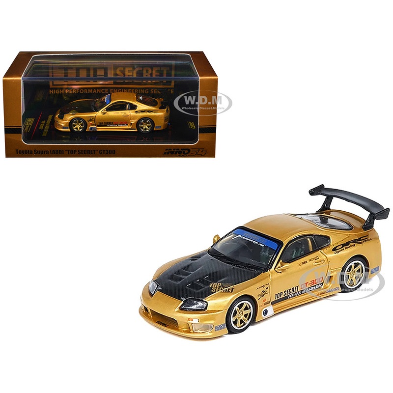 Toyota Supra (A80) Top Secret GT300 RHD (Right Hand Drive) Gold Metallic with Carbon Hood 1/64 Diecast Model Car by Inno Models