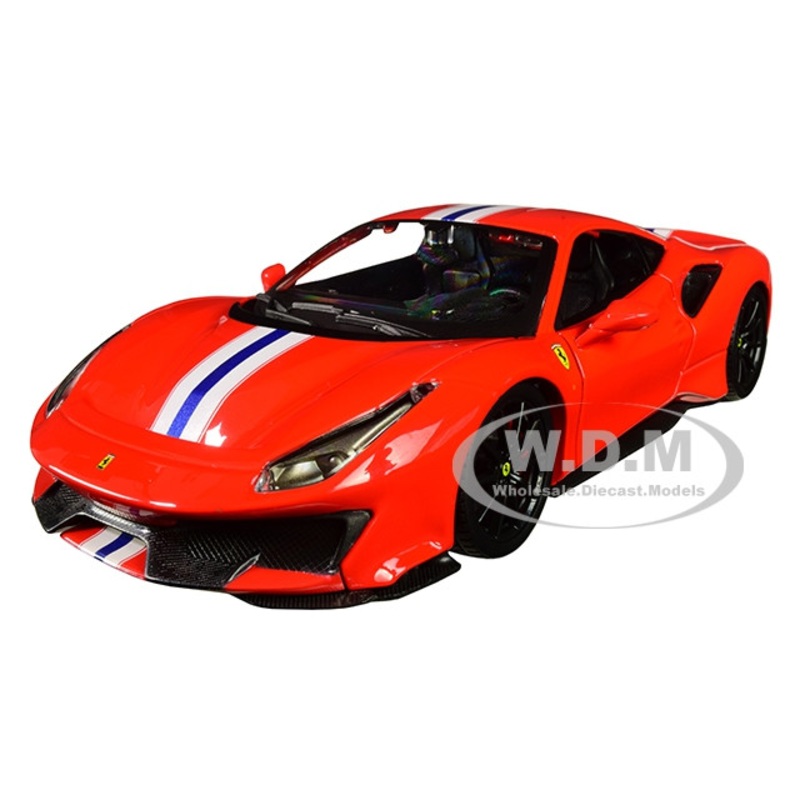 Ferrari 488 Pista Red with White and Blue Stripes 1/24 Diecast Model Car by Bburago