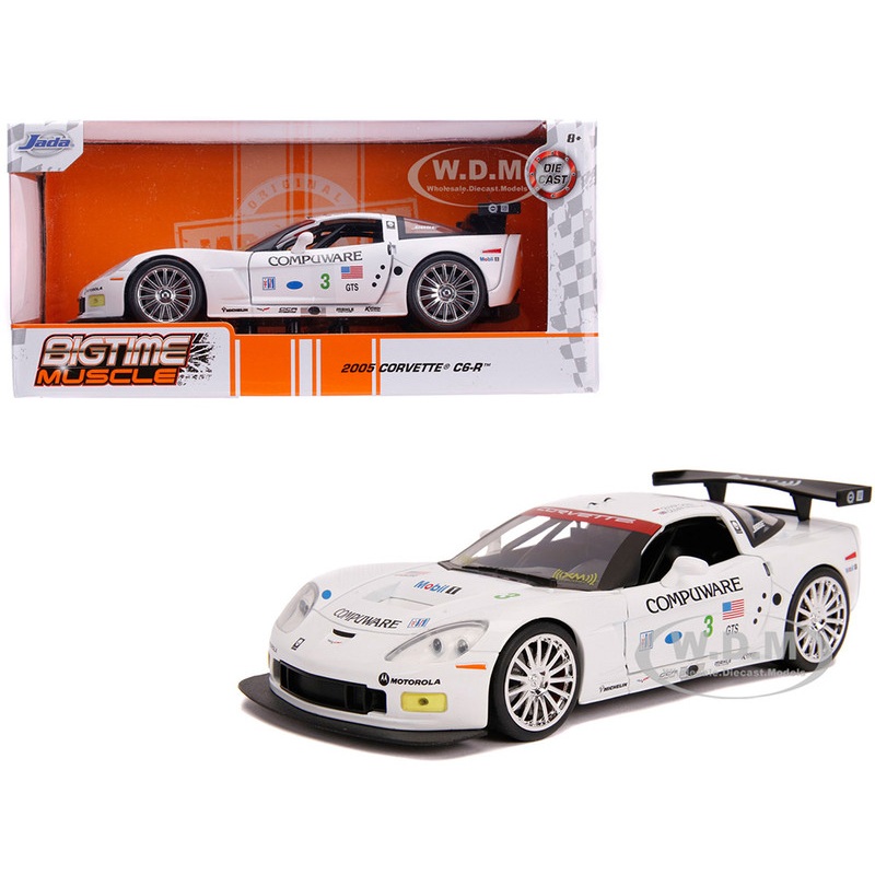 2005 Chevrolet Corvette C6-R #3 Olivier Beretta – Oliver Gavin Compuware White Bigtime Muscle 1/24 Diecast Model Car by Jada