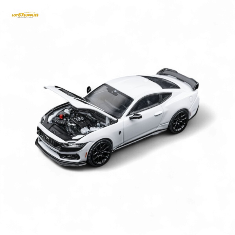 (Pre-Order) DCM Mustang Dark Horse – Crystal White – Black Wheels 1:64