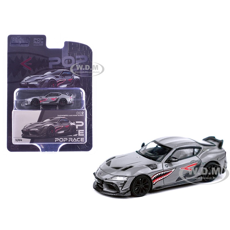 Toyota Supra DarwinPro 66G NWB Gray Metallic with Shark Mouth Graphics 1/64 Diecast Model Car by Pop Race