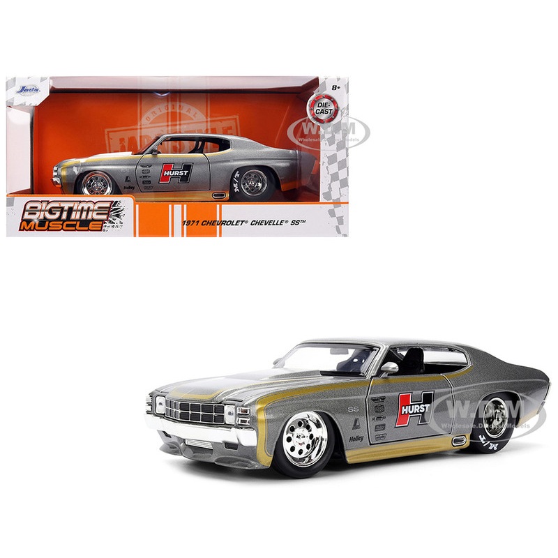 1971 Chevrolet Chevelle SS Hurst Gray Metallic with Gold Stripes Bigtime Muscle Series 1/24 Diecast Model Car by Jada