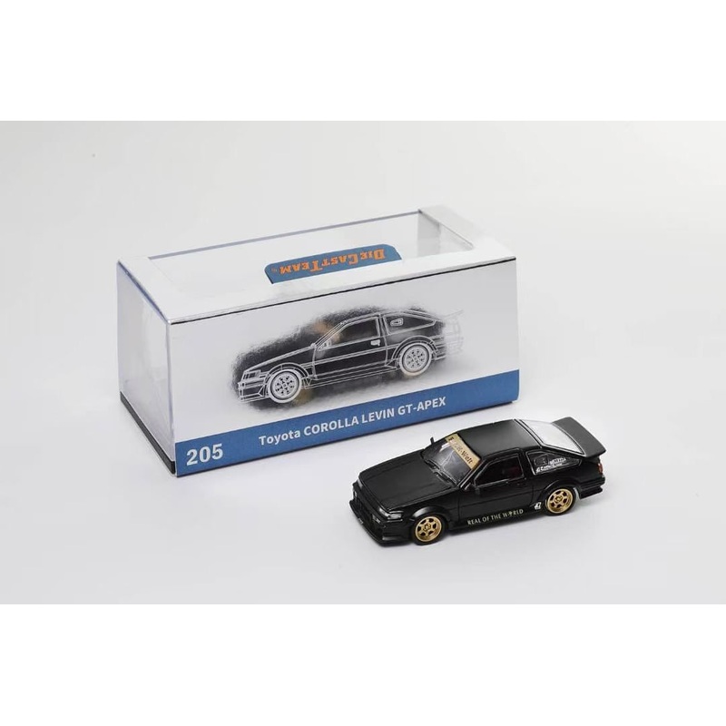 DCT 1:64 Toyota Corolla AE86 Levin GT-APEX RWB Wide Body Custom Black with Gold Wheels