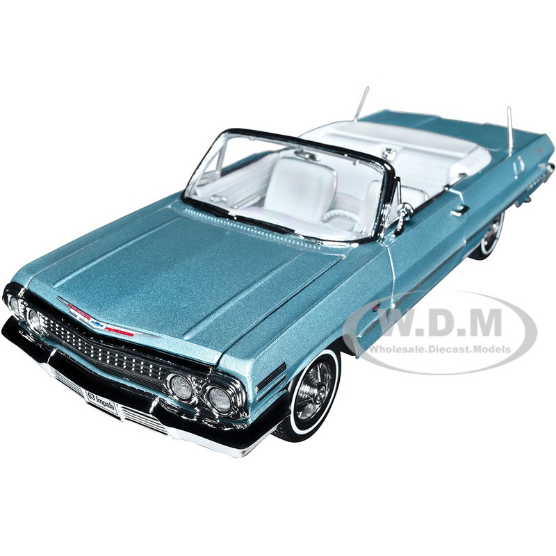 1963 Chevrolet Impala Convertible Light Blue Metallic with White Interior NEX Models 1/24 Diecast Model Car by Welly