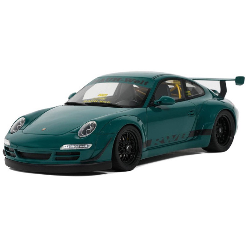 2021 RWB Bodykit Syunkashuto Green with Black Stripes 1/18 Model Car by GT Spirit