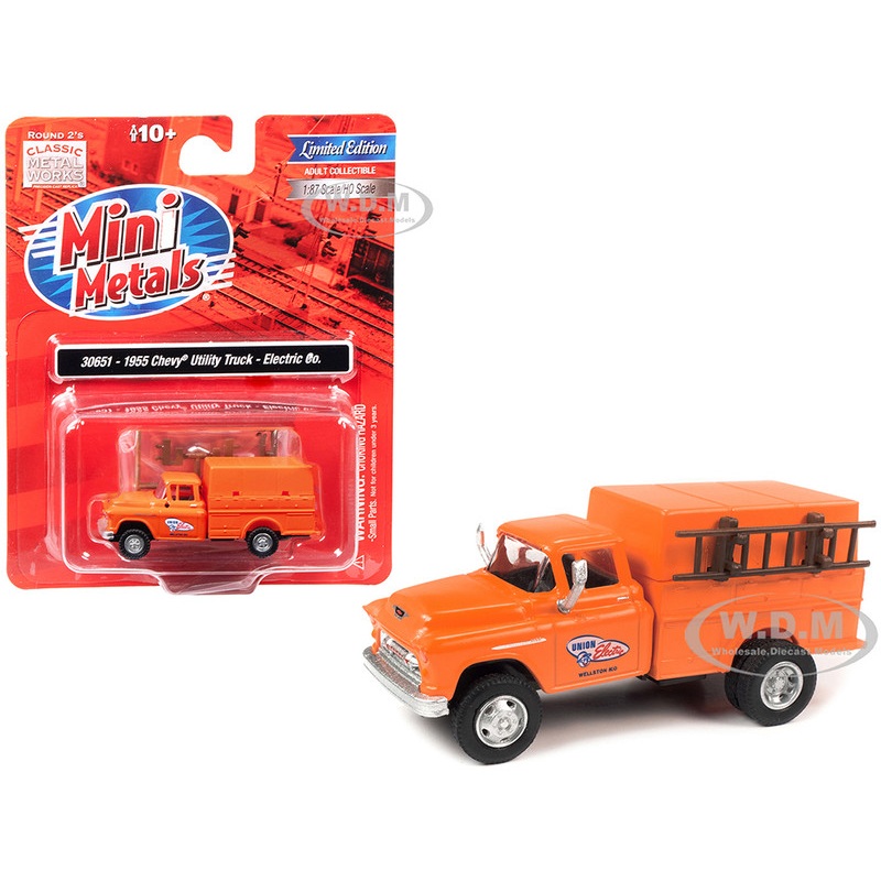 1955 Chevrolet Utility Truck Orange Union Electric 1/87 (HO) Scale Model by Classic Metal Works