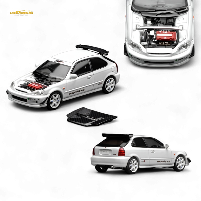 (Pre-Order) Motorhelix Honda Civic Type R (EK9) – J’s Racing Livery White 1:64
