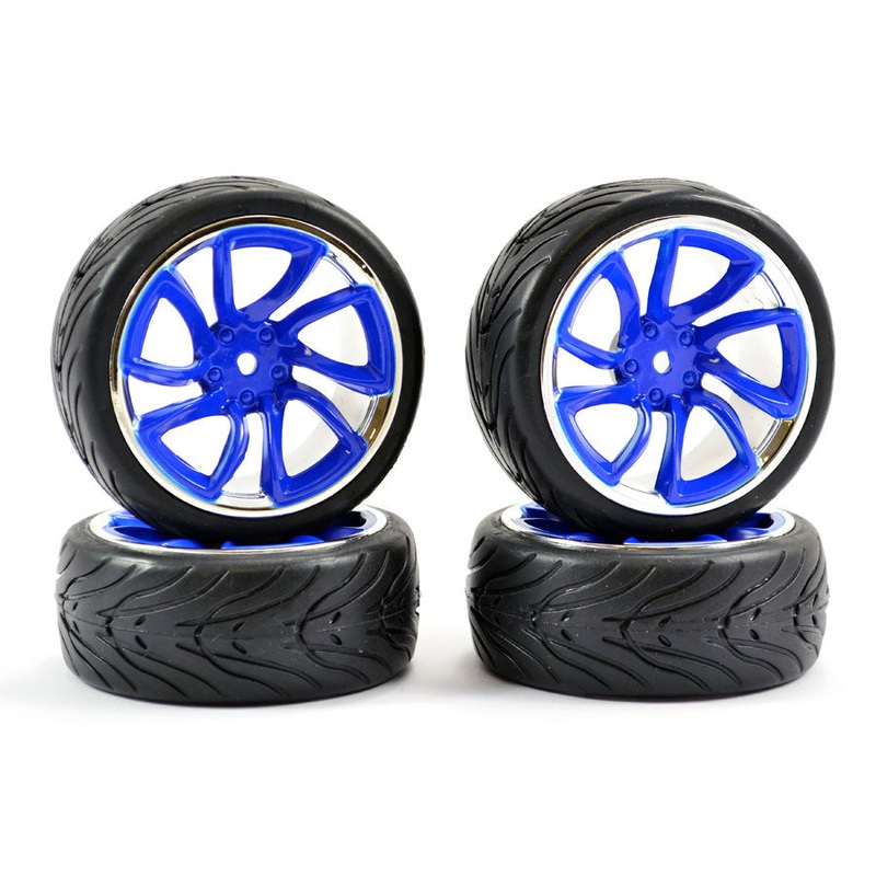 1/10th On Road Street/Tread Tyres Blue/Chrome Wheels – Set of 4