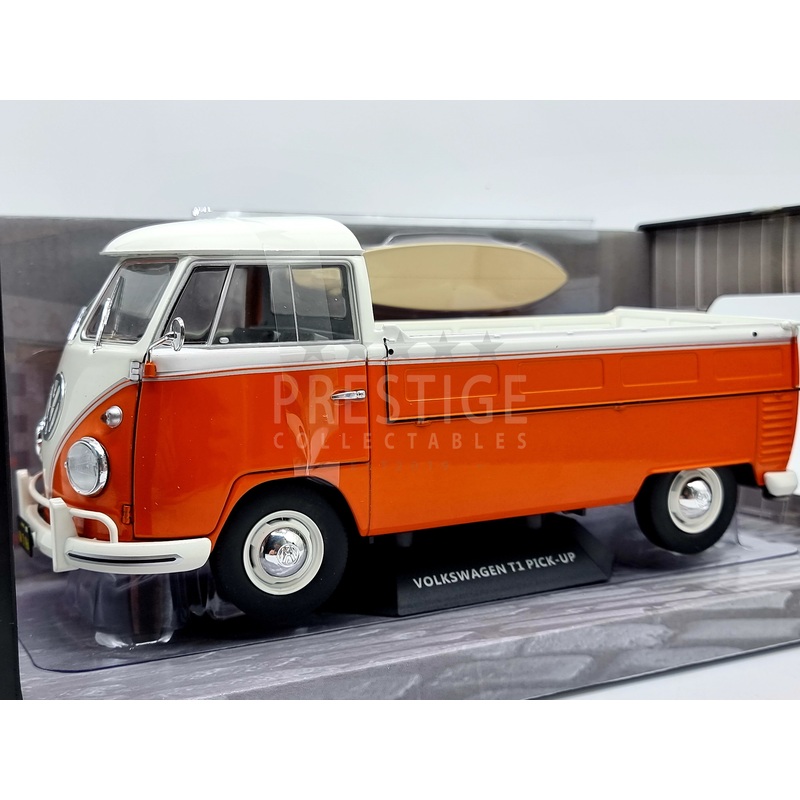 Solido 1950 Volkswagen VW T1 Pickup with Surfboard Orange 1:18 Scale – New