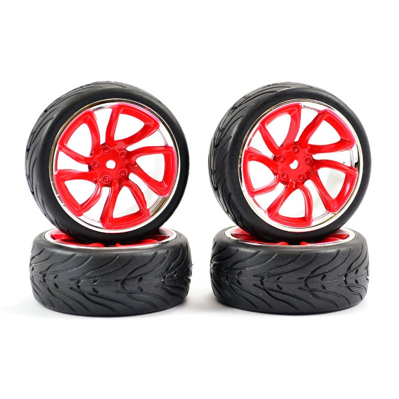 1/10th On Road Street/Tread Tyres Red/Chrome Wheels – Set of 4