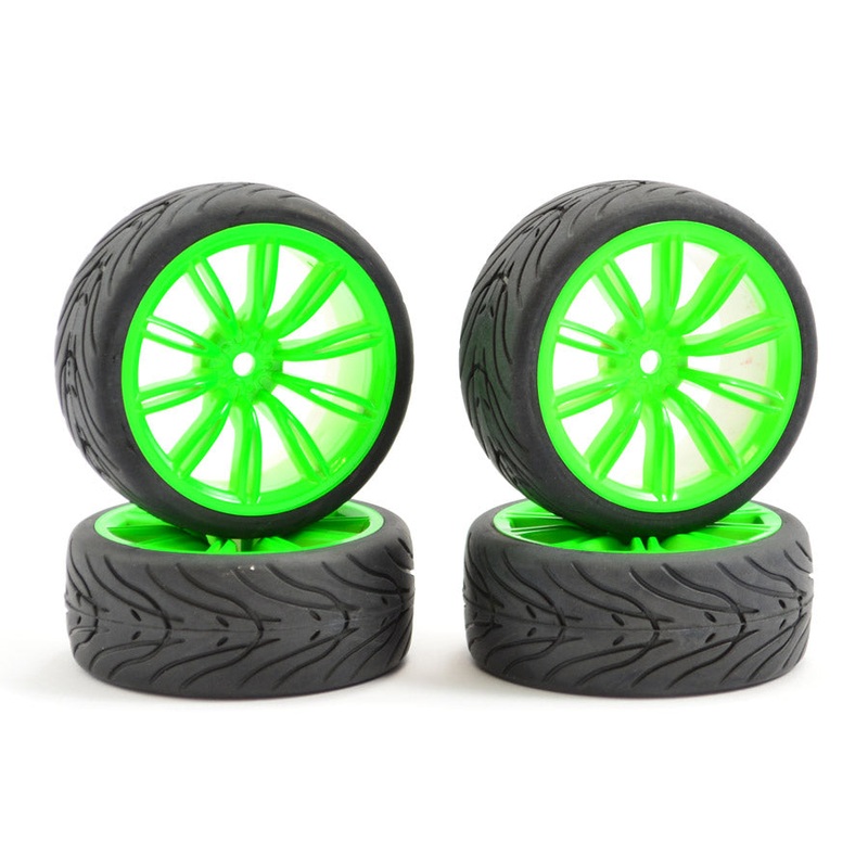 1/10th Street/Tread Tyres 20SP Green Wheels – Set of 4