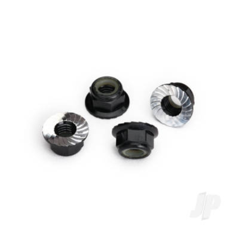 5mm Flanged Nylon Lock Nuts Black- 4pcs