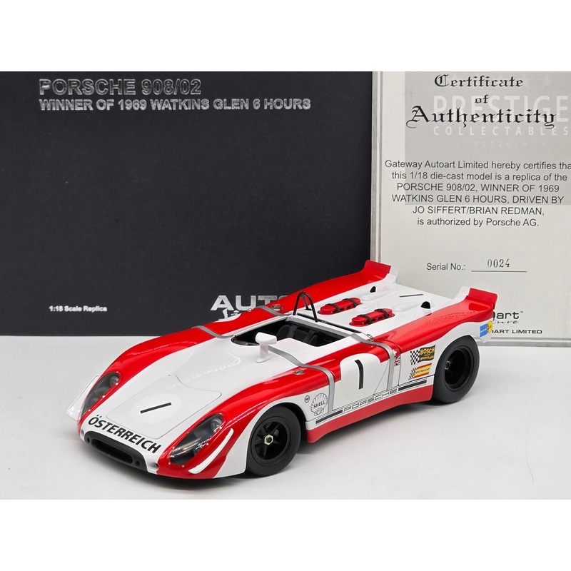 AUTOart 1969 Porsche 908/02 Winner Watkins Glen 6hr Redman / Siffert 1:18 – New / READ