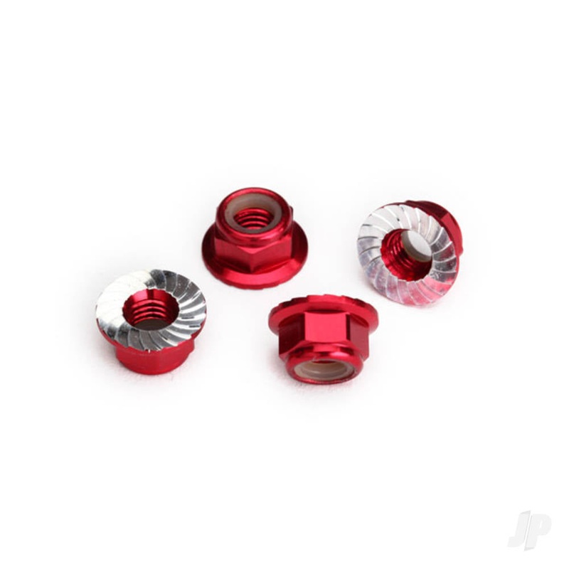 5mm Flanged Nylon Lock Nuts Red – 4pcs