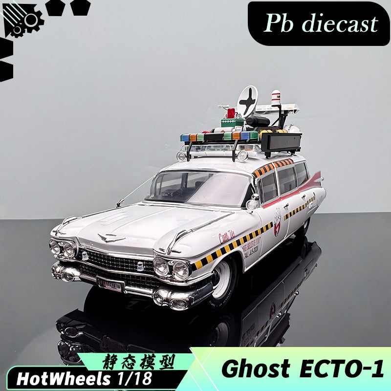 Hot Wheels 1/18 Ghostbusters ECTO-1 Ghost Car Fine Edition  New Ghost Hunter Car Upgraded Version