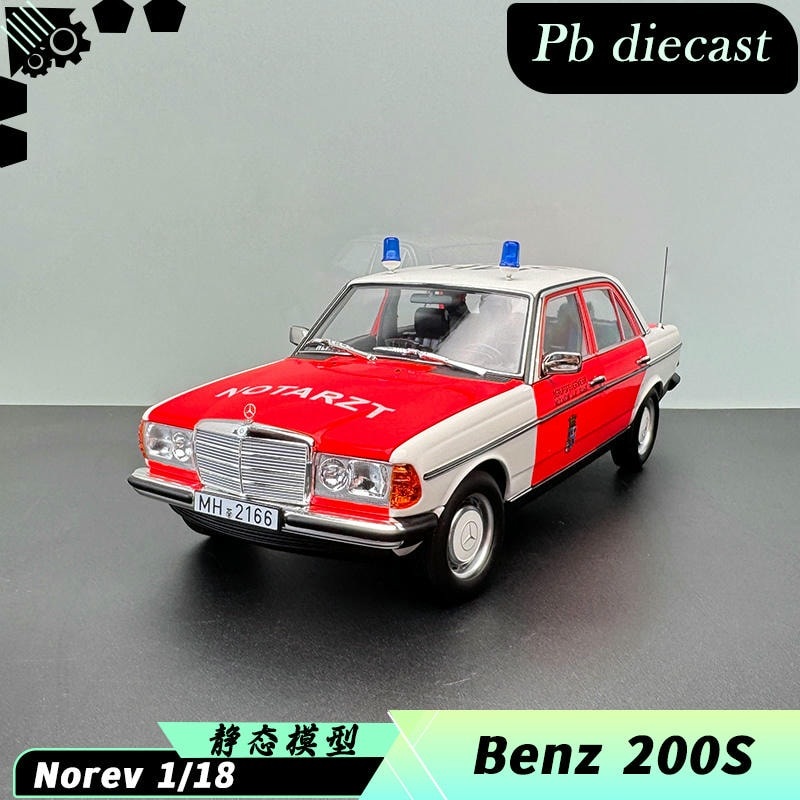 Norev 1:18 Scale Benz 200 (W123) Red & White Emergency Ambulance 183834   Diecast Model Collection